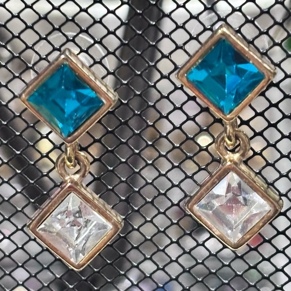 Elegant Blue and Silver Drop Earrings vintage - Picture 1 of 4